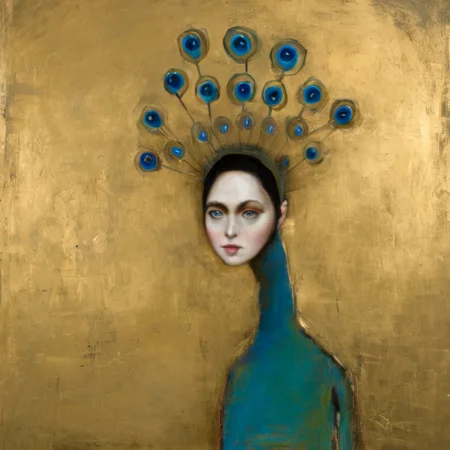 <lora:SDXL_style_by_Michele_Mikesell_Sa_May_v5:1> style by Michele Mikesell, a woman peacock gold and multicolor
