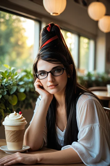 score_9, score_8_up, score_7_up, score_6_up
<lora:BBayo:1.0>
BBayo, 1girl, black hair, long hair, glasses, looking at viewer, cafe terrace, morning, peaceful and serene with soft morning sunlight