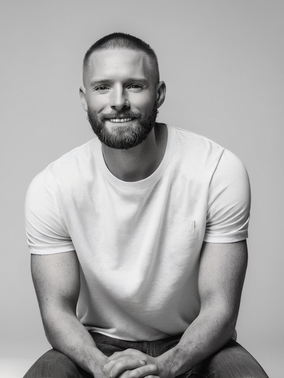 <lora:é²åä¸æ´¾@é»ç½æå½±SDXL:1>Black and white photographyï¼Gen X males, whites, Americans, direct looking. Casual, wear a simple T-shirt and jeans. Happy and carefree. At home, in a well-lit living room. Use of hair masks, ((Master work: 1.5), National Geographic Photos, Award Winning Photos, Realism, Excellent Work, Highest Quality, Rich Detail, Panorama, Clarity, High Contrast. (Film Grain: 1.4), Film Lighting, Face Close-up, Clear Pores, Monochrome Background (Realistic: 1.2), Best Quality, Masterpiece, Ultra High Resolution. ï¼