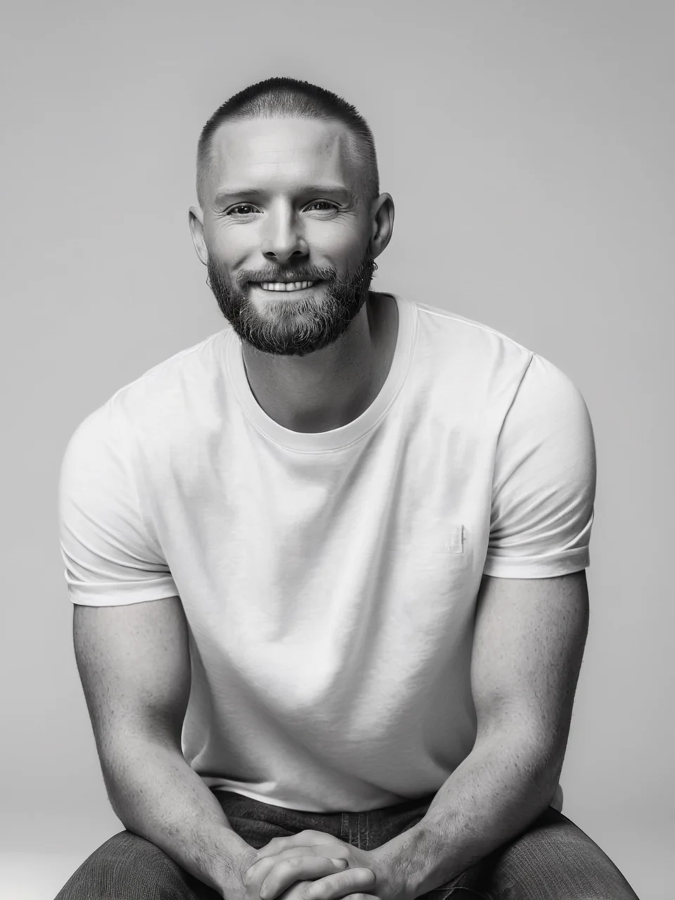<lora:é²åä¸æ´¾@é»ç½æå½±SDXL:1>Black and white photographyï¼Gen X males, whites, Americans, direct looking. Casual, wear a simple T-shirt and jeans. Happy and carefree. At home, in a well-lit living room. Use of hair masks, ((Master work: 1.5), National Geographic Photos, Award Winning Photos, Realism, Excellent Work, Highest Quality, Rich Detail, Panorama, Clarity, High Contrast. (Film Grain: 1.4), Film Lighting, Face Close-up, Clear Pores, Monochrome Background (Realistic: 1.2), Best Quality, Masterpiece, Ultra High Resolution. ï¼