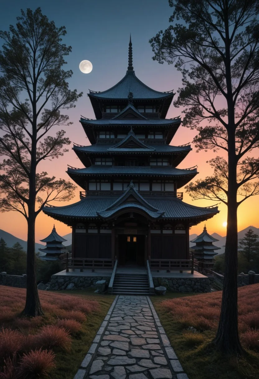 anime art, a breathtaking ultra-HD anime-style illustration of a electro_style, cowboy, masterpiece, best quality, newest, absurdres, highres, by an ancient japanese edo castle made out of fractangles, sunset, ink artwork, sharp color, fractangle sakura trees in the background, moon in background. The atmosphere is tranquil yet powerful, evoking a sense of nostalgia and wonder. Highly detailed character, precise silhouette, cinematic lighting, ultra-realistic textures, dreamy and immersive composition, masterpiece. sharp, ultra hd, 8k, 4k, artstation, (Fractangles), movie poster