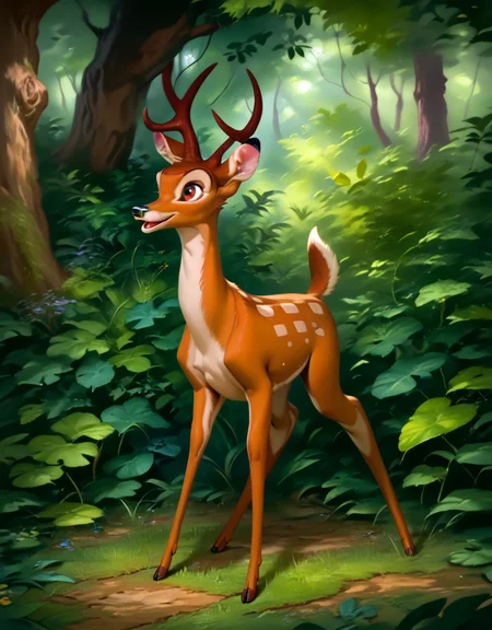 score_9, score_8_up, score_7_up, score_6_up,
bambi, adult, horns, deer, solo, ((Four legs,)) hyperdetailed, detailed fur, happy, forest, without stains on the back, full body,
<lora:add-detail-xl:0.8><lora:Bambi:1> <lora:Furry Enhancer 6.1:2>