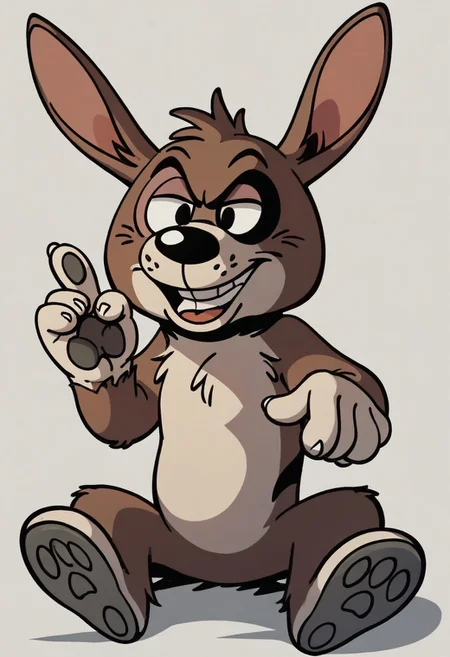 (score_9 | score_8_up | score_7_up) ((masterpiece:1))(best quality,very high quality,ultra detailed:1.2) (2D,cartoon style,anime style)(Smooth:2)(clean blurring) (four fingers on each hand,one thumb on each hand:1), solo, charles, dog, black spot on left eye, white fur, paw, dog paws, donkey dog hybrid, Full Donkey, half donkey, donkey head, donkey ears, donkey tail,