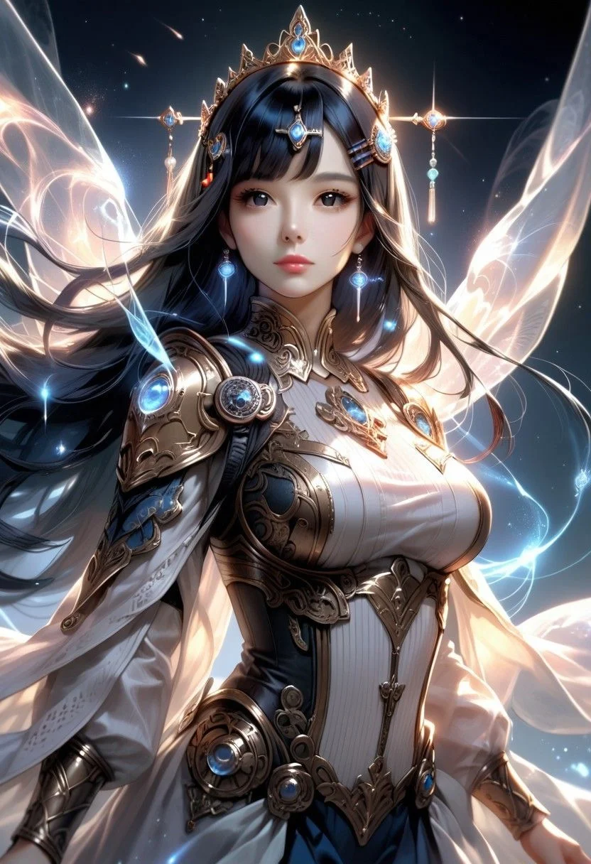 safe_pos, score_9, score_8_up, score_7_up, source_anime,
1girl,
black eyes,
black hair, long hair, bangs, princess cut, hairpin,
large breasts,
glowing, sci-fi, cyberspace,