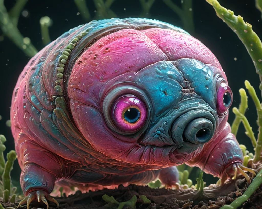 score_9, score_8_up, score_7_up, macro photography, (photorealistic:1.3), tardigrade, transparent skin, iridescent eyes, ,transparent, pink and blue color pallet, asymmetric, intricate details, bold lines, hyperrealism, incredibly lifelike, small scale setting, alien starship, set in a drop of water, <lora:TheWeirdies:1.0> TheWeirdies, animal focus, no humans, <lora:Surrealist_Composition_XL:0.7> strangecomposition, <lora:Tardi:0.5> tardigrade, <lora:add-detail-xl:1>