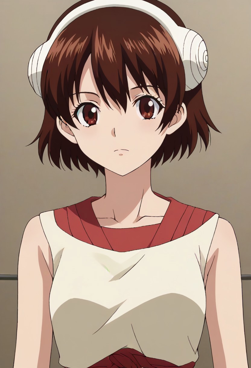 <lora:SlimesYuzuriha:1>, slimes_yuzuriha, woman, solo,short hair,brown hair,brown eyes,