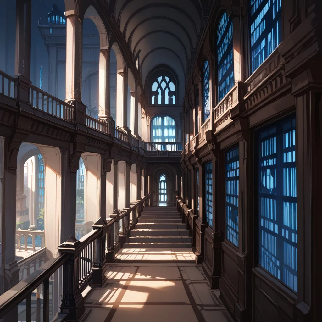 score_9, score_8_up, score_7_up, score_6_up, jedi temple, star wars, scenery, stairs, window, no humans, shadow, night, railing, building, indoors, hallway, archive, archives