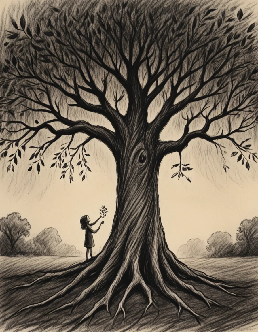 novuschroma71 The Giving Tree charcoal drawing <lora:novuschroma71 style:1>, <lora:sdxl_lightning_8step_lora:1>