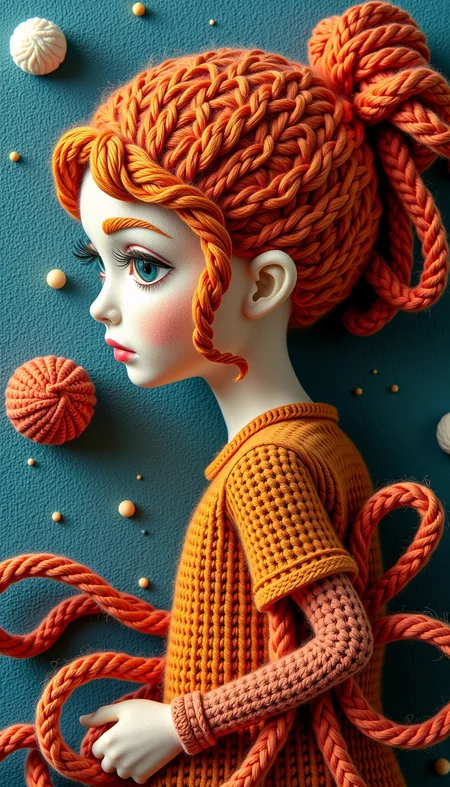 Made out of wool, a richly detailed color illustration of a female student, 'lost in an octopus's garden', large format image. illustrated by Artgerm. 3D shadowing.