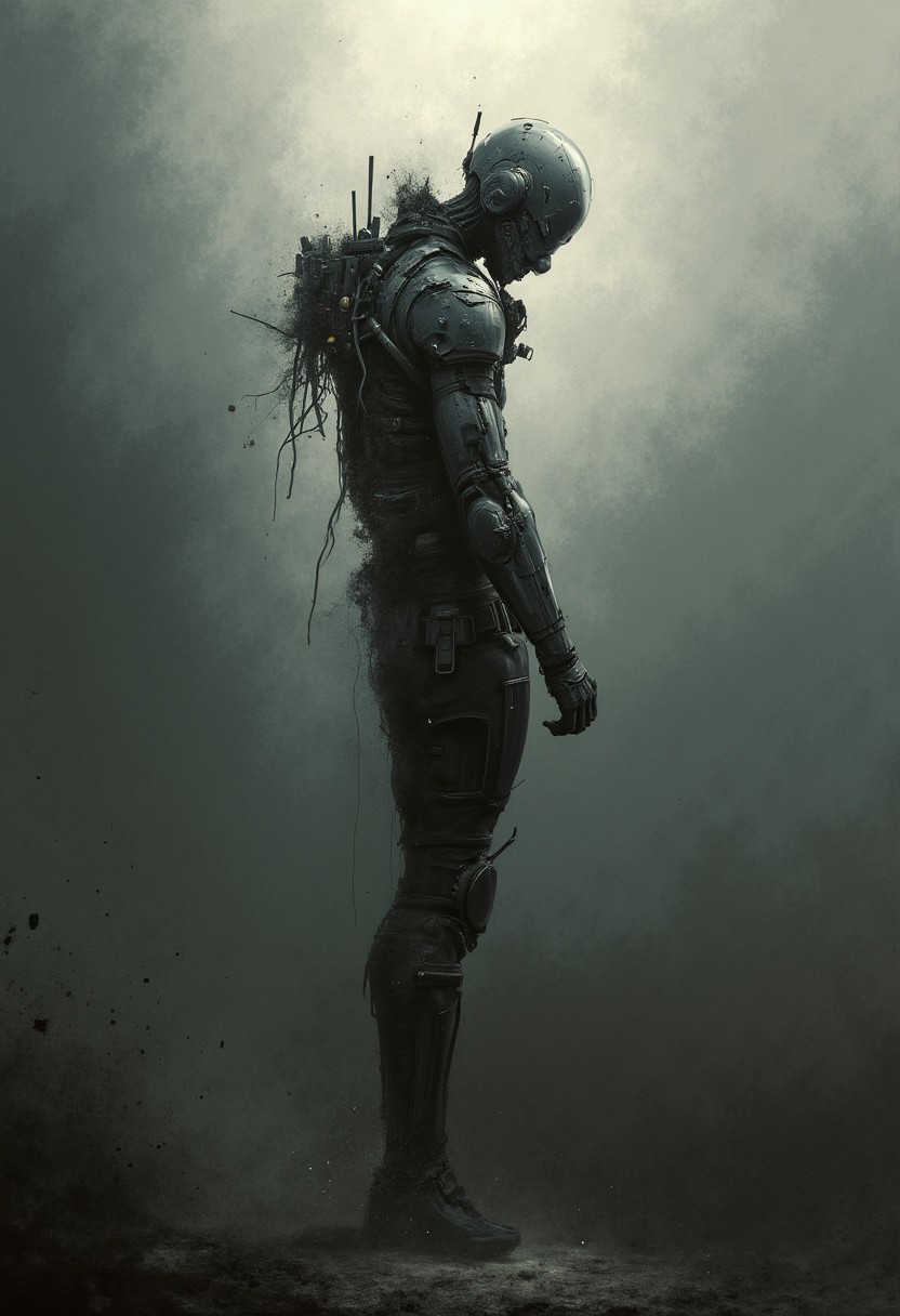 Daniel Hahn art, masterpiece, ArtStyle/Post romanticism. A combination of impressionism and digital painting. Post-apocalyptic romanticism, Impressionism/Expressionism, Conceptual art., Cyberpunk Theme,cinematic, godrays,
