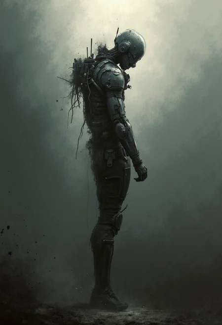 Daniel Hahn art, masterpiece, ArtStyle/Post romanticism. A combination of impressionism and digital painting. Post-apocalyptic romanticism, Impressionism/Expressionism, Conceptual art., Cyberpunk Theme,cinematic, godrays,