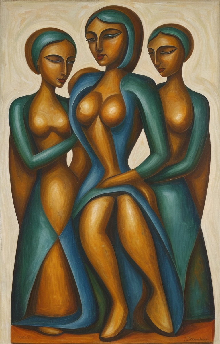 masterpiece,best quality,<lora:tbh217-sdxl:0.9>,illustration,style of William Zorach portrait of family