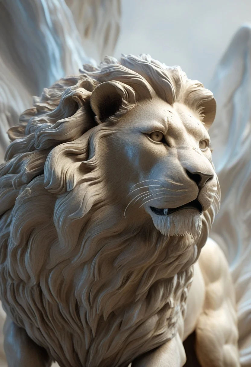3D render of a majestic lion sculpture, hyper-realistic, intricately detailed fur, powerful stance, dramatic lighting, by Robert Kondo and Paul Komoda, high resolution, polished marble texture, museum quality display, showcasing strength and grace, with a naturalistic background.
3d-rendering, concept-art, digital, dreaminess, futuristic, multimedia, sculpture, virtual-reality
concept-art, awesome full color, fantasy, epic, majestic, magical, dreamy, perspective, light and shadow, moody, epic,
beautiful, painterly, aesthetic, textural, vivid, vibrant, intricate details, highly detailed, ultra-detailed, absurdres,
fflixmj6, WhiteMold