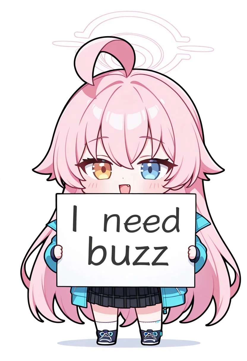 1girl, hoshino (blue archive), chibi, need_buzz, holding sign, white background