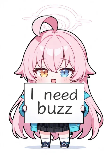 1girl, hoshino (blue archive), chibi, need_buzz, holding sign, white background