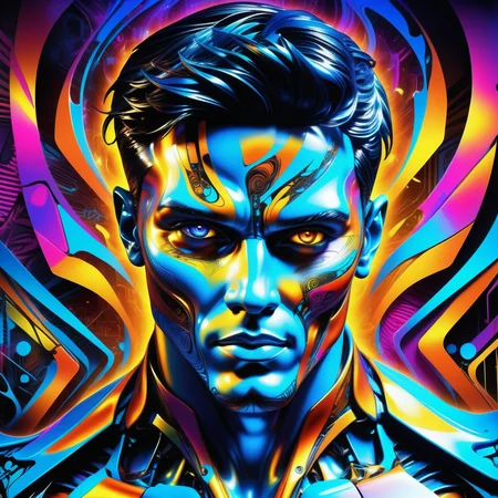 Jed-CyFut, masterpiece, full of details, positive emotional, Jed-Gr4ff1t1,wallpaper enginge, <lora:GraffitiStyle-000003:0.7>, <lora:CyberFuturisticStyle:0.7>, cast paper art of an attractive, Male, Ambient lighting, dramatic, alluring, heroic, rich deep colors, magical composition, confident, radiant, glossy, artistic