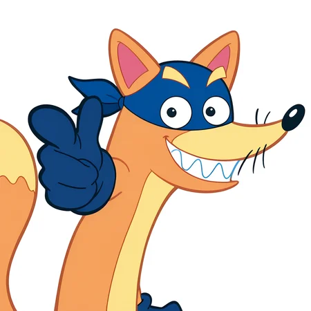 <lora:Swiper_Dora_-_Illustrious:1>  Swiper, 1boy, blue mask, blue gloves, white background, pointing at viewer, grin, masterpiece, masterwork