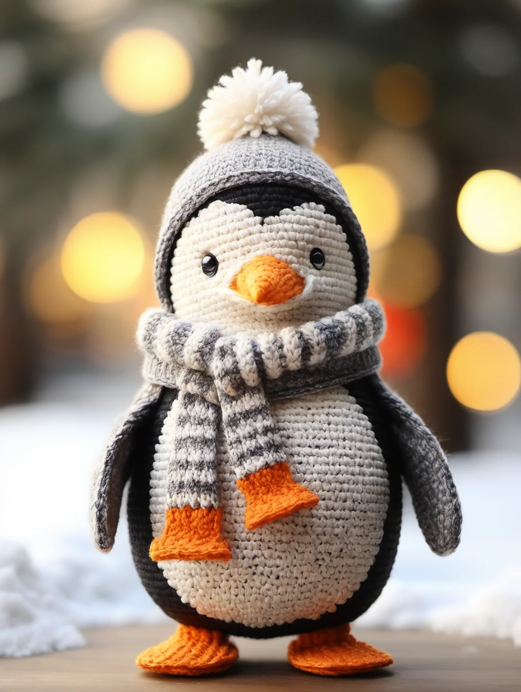 BJ_Sewing_doll, solo, looking_at_viewer, hat, standing, full_body, food, scarf, blurry, black_eyes, no_humans, depth_of_field, blurry_background, animal, beanie, animal_focus, penguin,
Best quality,masterpiece,<lora:SDXL_Sewing_doll:0.7>,