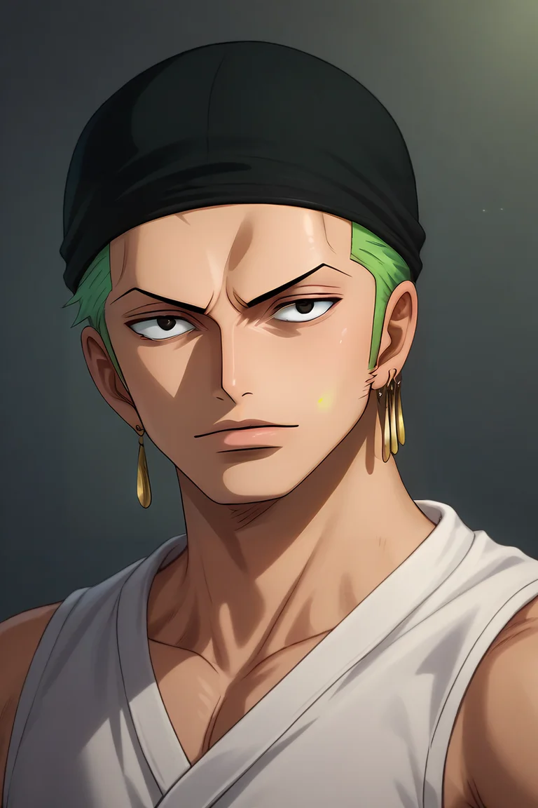 score_9, score_8_up, score_7_up, source_anime, , (photorealistic:0.6), looking at viewer, upper body, , 1boy, solo, male focus, <lora:zoro_roronoa_pony:0.94>, zoro_roronoa, green hair, black eyes, short hair, bandana, earrings, post timeskip, , , , katana, , , clown costume, sci-fi, , <lora:sdxl_lightning_8step_lora:1>