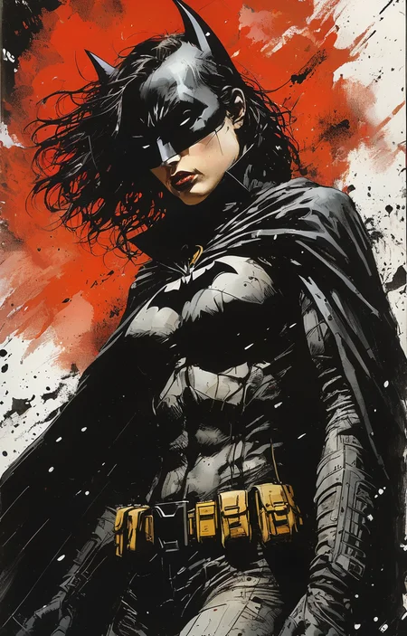 masterpiece,best quality,<lora:tbh236-sdxl:0.8>,illustration,style of Frank Miller,batman tech genius teenage girl
