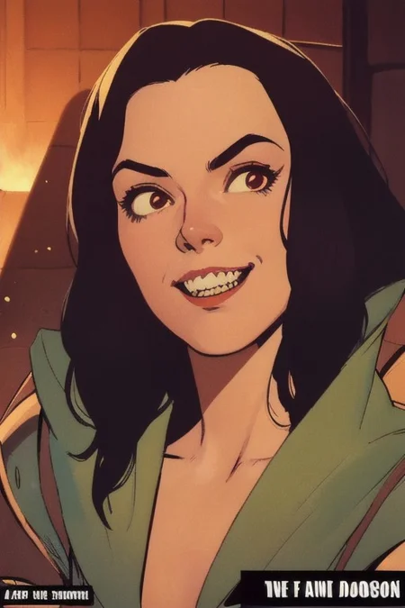 (exciting graphic novel style:1.3), 1girl, portrait, an vampire princess with a (snob grin, teeth.1.2), (very beautiful:1.85), steam, strong complex light, contrast shadows, in front of a chaotic porta, (line art:0.15)