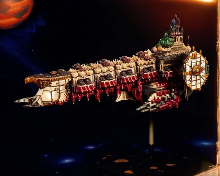 <lora:Apocalypse-class_Battleship_Illustrious:1.1>,Apocalypse-class Battleship, massive diorama, miniature terrain, warhammer display, space backdrop, painted details, dramatic lighting, tabletop scene
,masterpiece,best quality,amazing quality