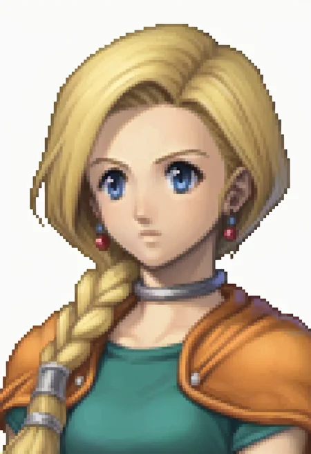 score_9, score_8_up, score_7_up, source_anime, BREAK 1girl, <lora:zs_FEDSPortraitsXL:1> fedsportraits, portrait, white background, <lora:dqbianca-pdxl-nvwls-v1:1> dqBianca, single braid, hair over shoulder, earrings, choker, orange cape, green dress