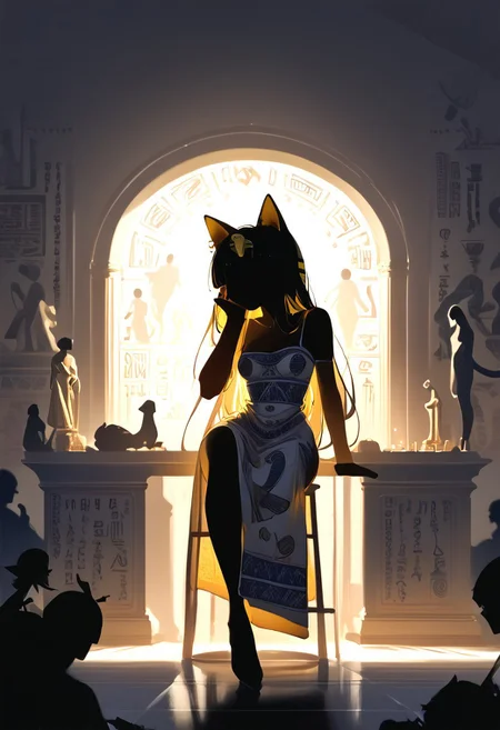 nsfw, (masterpiece, best quality), (score_9, score_8_up, score_7_up,source_anime), 4K8K, high res image, Uncorrected, white print, lineart print, print,
from front, Porcelain wall,
Ankha_(Animal_Crossing),(solo), (silhouette Ankha solo:1.3),
(animals), silhouette, backlit, backlighting, dark night, Porcelain Mix Gold, pmg style,
(golden lines, white silhouette skin, Skin like porcelain),
sitting, bent over, spreading legs, hand on cheek, standing on elbows,
(small stature, petite:1.3), (breasts:1.1), (white hair, verry long hair, cat ears),
(wearing Porcelain clothing, Porcelain Egyptian-style dress),