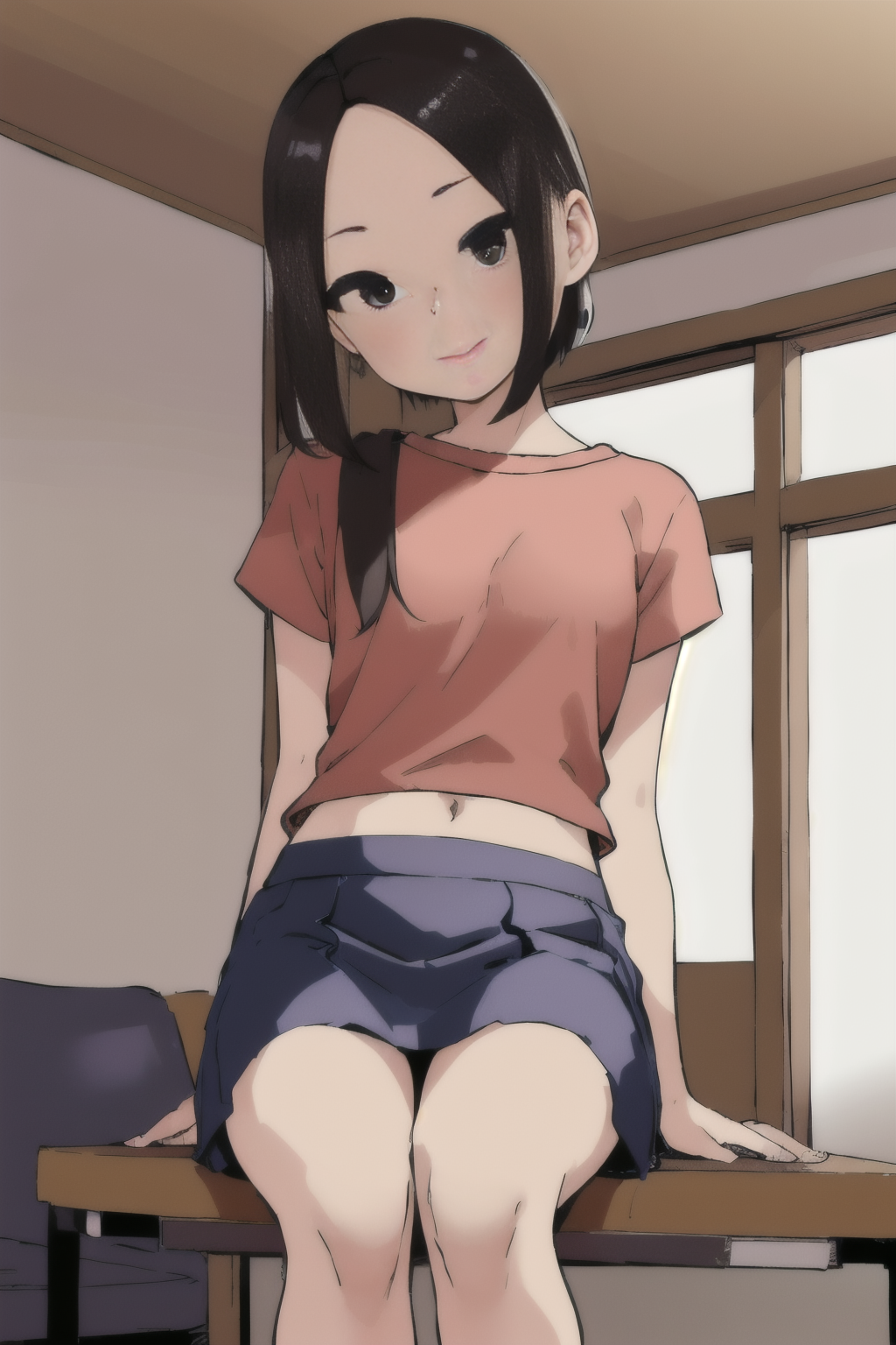 Koreans 21 years old woman Ombre Slicked Back, in the Living room, Sitting with one leg bent and foot on chair, Midi skirt with a blouse, EdobSouichirouYamamotoArtStyle  <lora:EdobSouichirouYamamotoArtStyle_v1.0:0.8>
