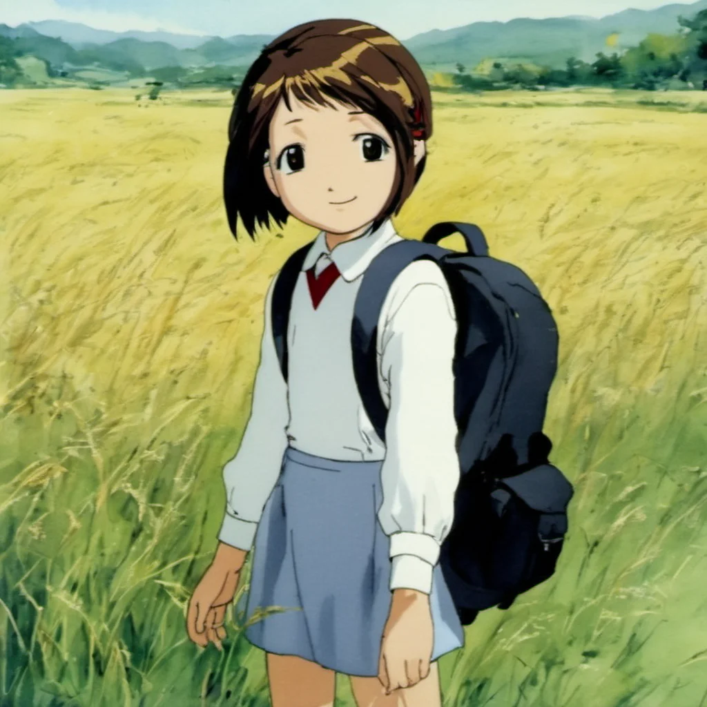 masterpiece, best quality, 1girl, shiina_figure17fsefgas, black socks, fine-face, detailed face, looking at viewer, light smile, rice_field, [school_backpack], upper body, arms_behind_back,child, classic painting by Leonardo da Vince, <lora:figure17Lora_XL-000004:1>