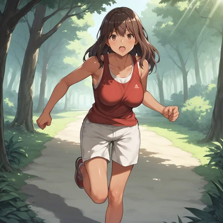 score_9, score_8_up, score_7_up, score_6_up, score_5_up, score_4_up
BREAK
nao_olis, tan, 1girl, solo, brown hair, brown eyes, long hair, red tank top, white shorts, [medium breasts|large breasts], looking at viewer, running
BREAK
scenery, nature, outdoors, sunlight
<lora:nao_KekkonSuruTte_ponyxl_v1_char:1> <lora:nao_KekkonSuruTte_ponyxl_v1_style:0>