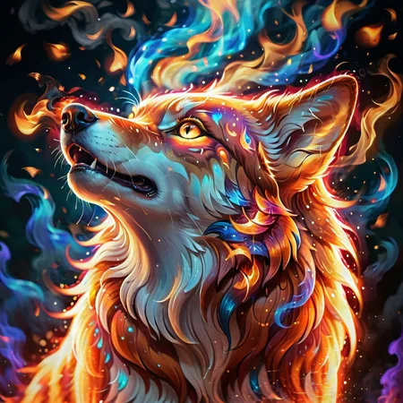 art style, fire wolf (fire element) <lora:xl-shanbailing-1003fire:1.2>, howling, Psychedelic art drdjns style,artwork <lora:ccxl-mucha_lora_vA1:0.75> ,ccxl-mucha ,masterpiece, <lora:add-detail-xl:1.1>, SimplePositiveXLv2, (OverallDetailXL:0.8),Zip2D, expressive eye <lora:DetailedEyes_V3:1>,