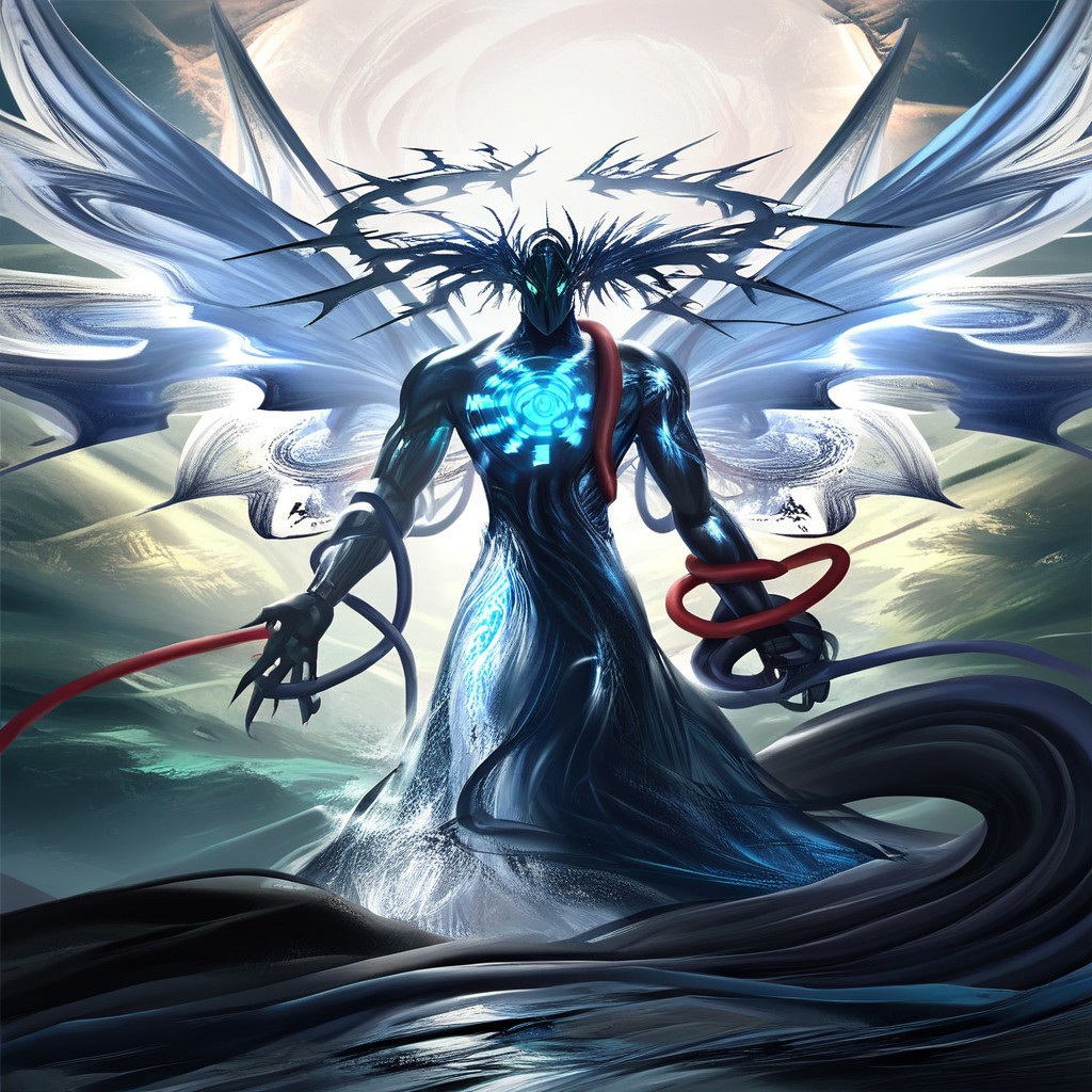 cosmos land ,easynegative, giant hybrid, giant man monster tentacle, in the style of MarbleStatueXL, water dress, (water vortex arm opening facing viewer, blackhole), shadow commander, shoulder with red corals, marble water splashes upwards, menacing, tower gold crown tornado,