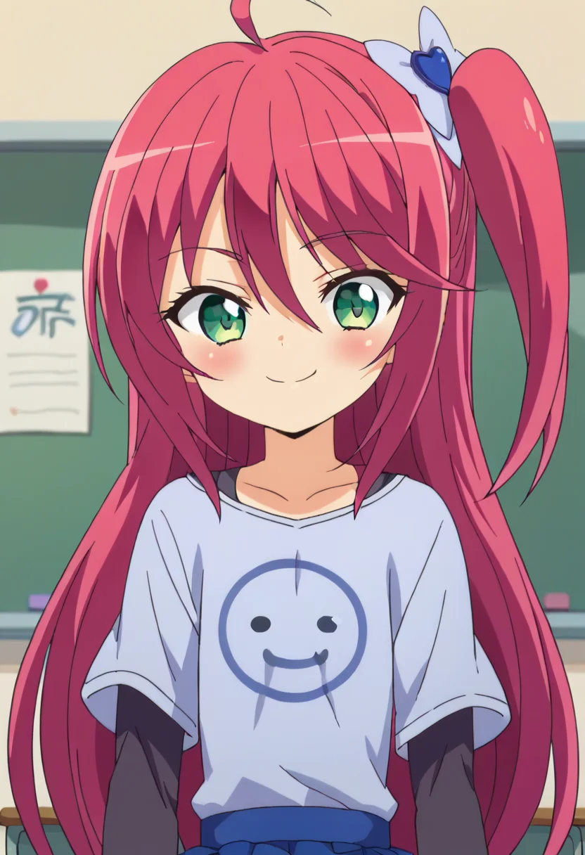 score_9, score_8_up, score_7_up, score_6_up, score_5_up, score_4_up , anime coloring ,BREAK source_anime, anime,screencap,
1girl, solo, douraku, blush, t-shirt, layered sleeves. blue skirt, <lora:PonyXL Douraku V3:1>
indoors, school, classroom, smile, upper body,
