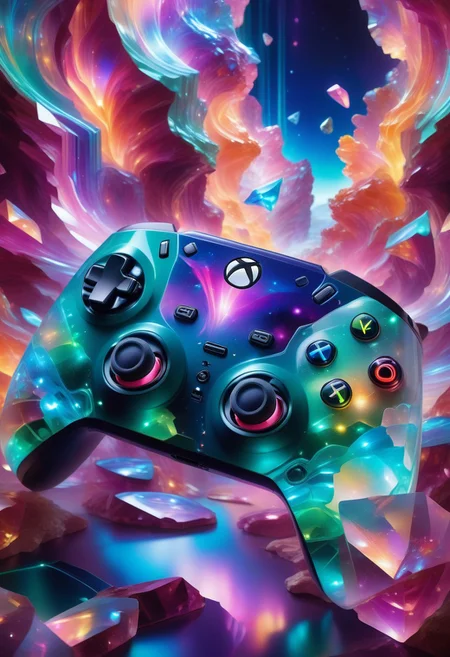 a gaming controller made out of multicoloured Jed-Auquartz , full of details, 8k wallpaper