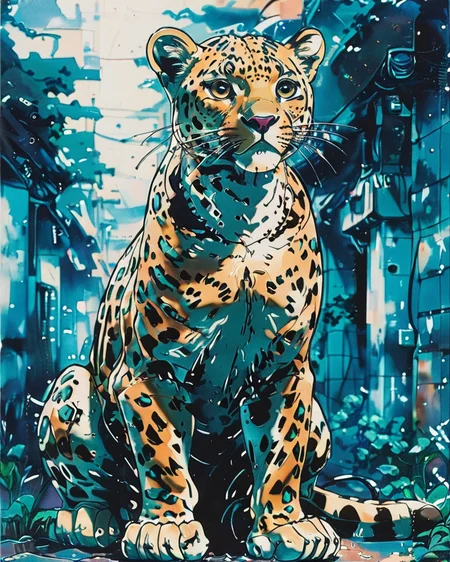 Leopard, Robotic, <lora:Vintage_Anime:1>