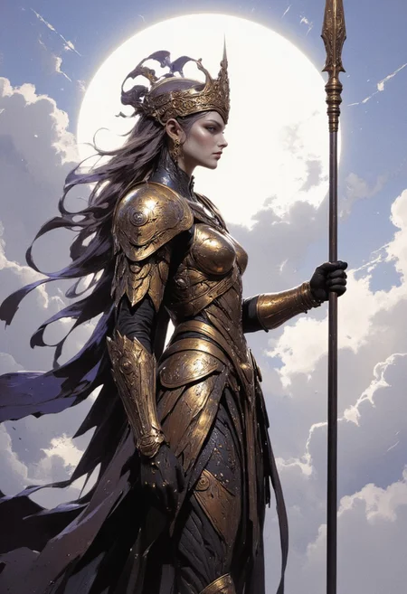 score_9, score_8_up, score_7_up, 1girl, valkyrie in gorgeous armor is holding a spear in hand, (side view, solo:1.1), standing, golden laurel wreath crown, goddess, pale skin, beautiful face, armored dress, wings, looking at viewer, cloudy sky, holy light, light from clouds, fantasy theme <lora:pony/twilight_style:0.8> <lora:pony/expressiveh:0.8> expressiveh <lora:pony/vixon_gothic_oil_style:0.6> d4rk01l <lora:sdxl/sinfully_stylish_sdxl>,
white sphere on background,