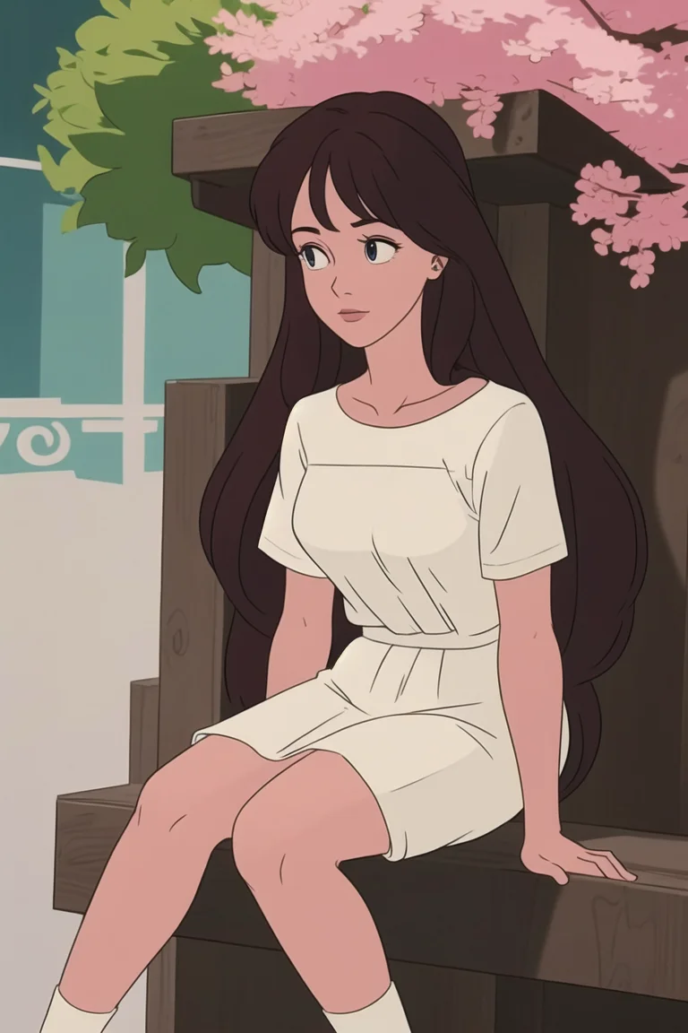 girl,upper body,sitting,from above,street,city,summer,tree, (detailed:1.4) <lora:90s_steel:0.4>