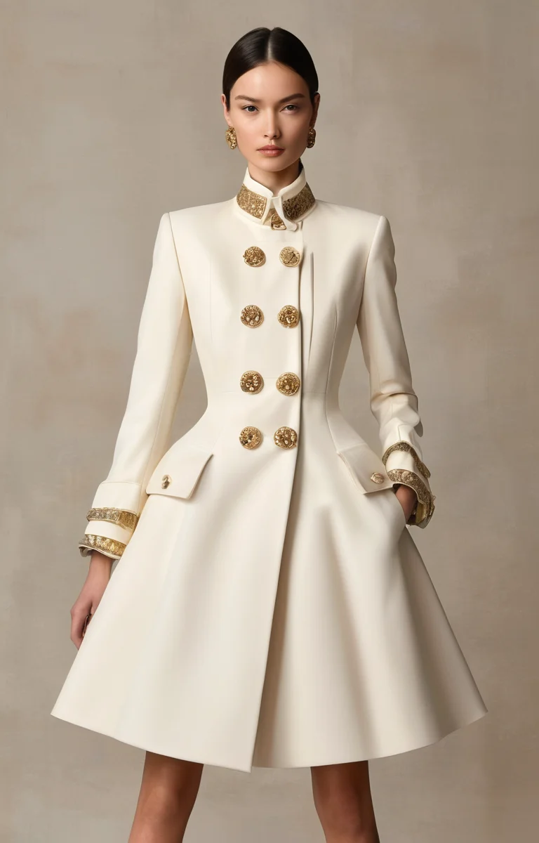 masterpiece,best quality,<lora:tbh361-sdxl:0.6>,illustration,style of Stefano Gabbana, Classic Dior 'Bar Jacket', structured silhouette, neutral tones, Parisian chic street style