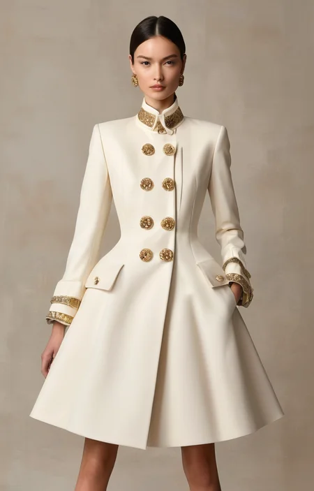 masterpiece,best quality,<lora:tbh361-sdxl:0.6>,illustration,style of Stefano Gabbana, Classic Dior 'Bar Jacket', structured silhouette, neutral tones, Parisian chic street style