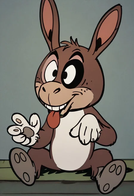 (score_9 | score_8_up | score_7_up) ((masterpiece:1))(best quality,very high quality,ultra detailed:1.2) (2D,cartoon style,anime style)(Smooth:2)(clean blurring) (four fingers on each hand,one thumb on each hand:1), solo, charles, dog, black spot on left eye, white fur, paw, dog paws, donkey dog hybrid, Full Donkey, half donkey, donkey head, donkey ears, donkey tail,