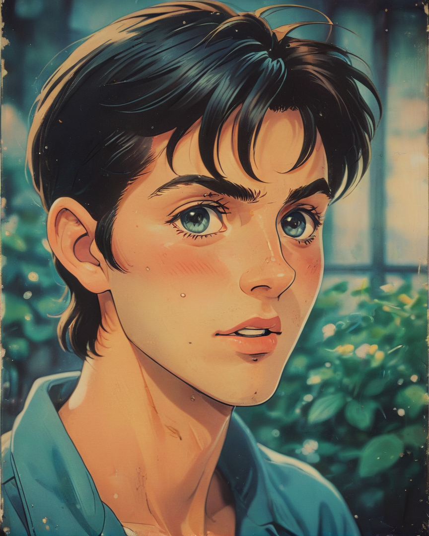 photograph, portrait, masterpiece, close up of a 1950'S lanky Dzmitry, detailed, masterpiece, Fujichrome Provia 100F, Depth of field 100mm, photography, anime style  <lora:Vintage_Anime:0.6>