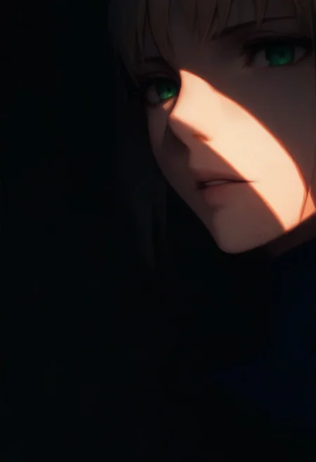 1girl, Saber (Fate), solo, dark, light, masterpiece, best quality, very aesthetic, close up, parted lips
