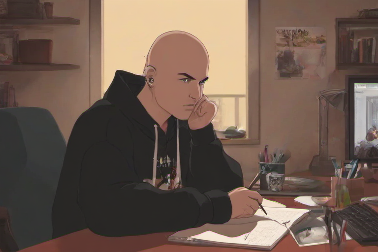<lora:PE_LofiHipHop:0.8> PELofiHipHop,sitting at desk,
 <lora:PE_Hitman47:0.6> PEHitman,bald