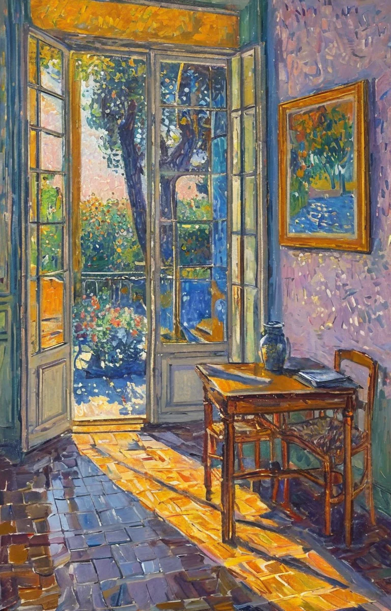 masterpiece,best quality,<lora:tbh130-sdxl:0.7>,space,illustration,oil painting,style of Paul Signac,