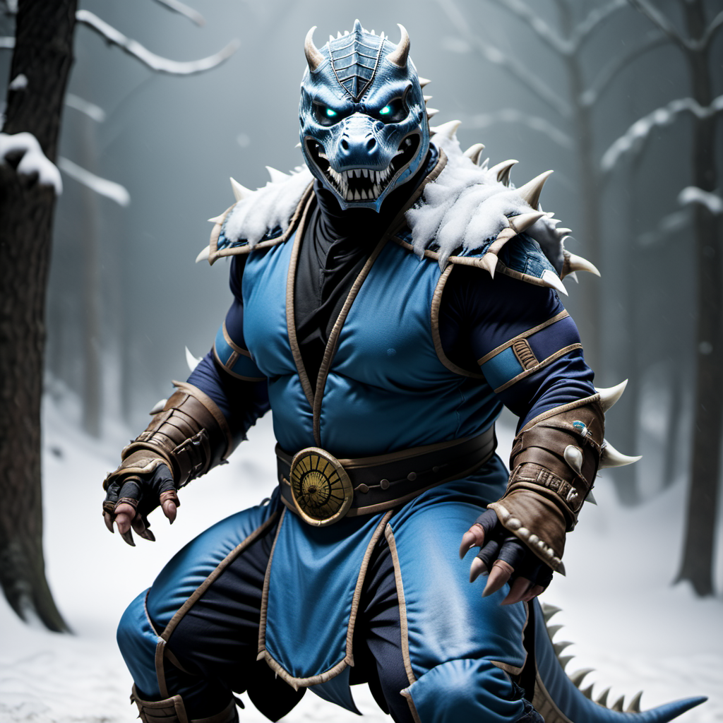 <lora:person_XL_chonkasaurus:0.5> photograph of (chonkasaurus:1), dressed as a (subzero from mortal kombat:1.25)
