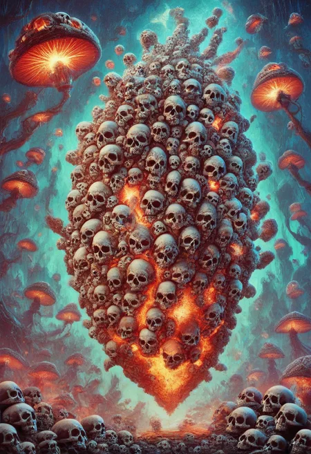 score_9, score_8_up, score_7_up, score_6_up, score_5_up, score_4_up, A playful, nuclear explosion made with skulls