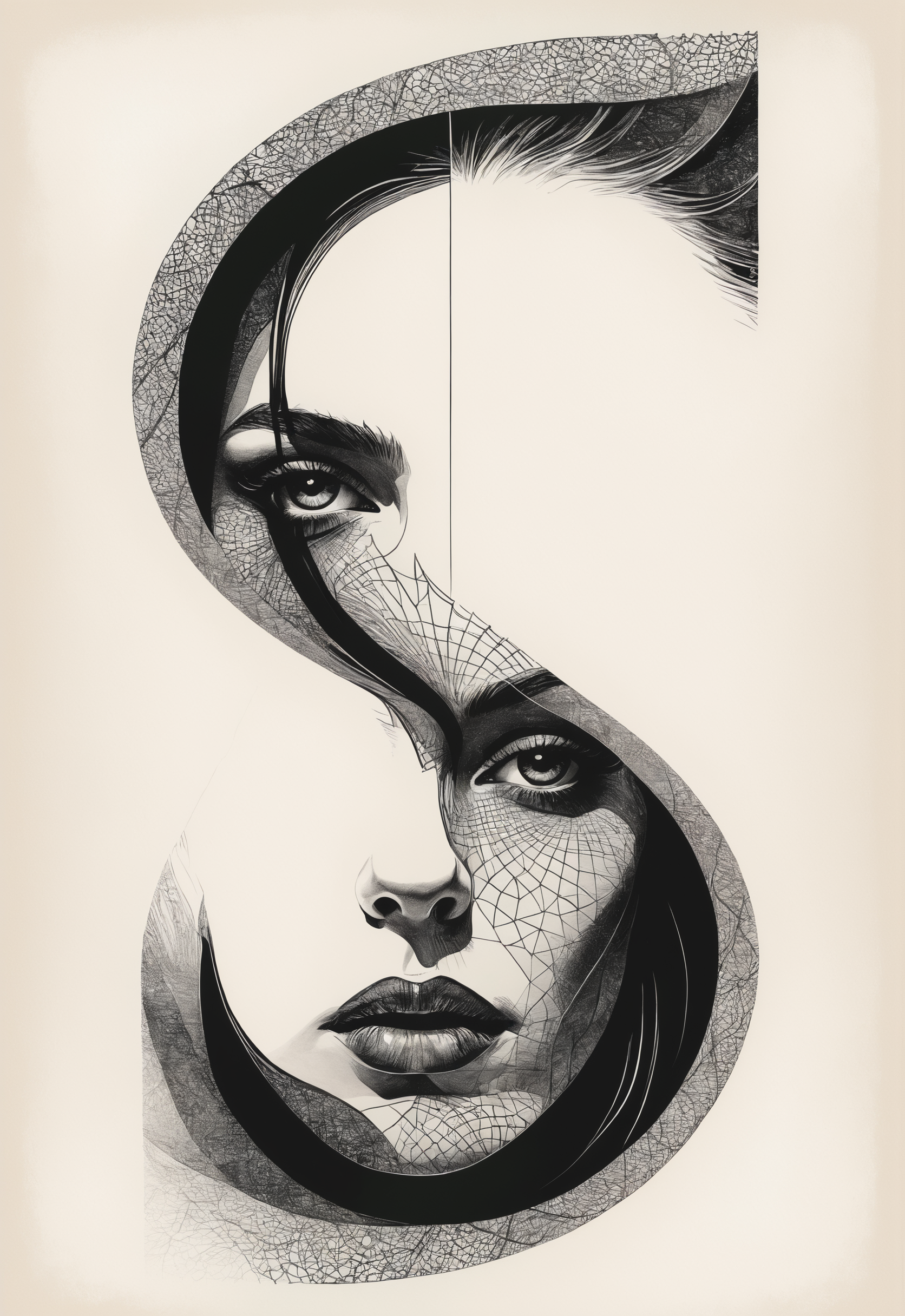 line art drawing of [ closeup of a giant silhouette musical note , (glitch art:1.5)
:  fantasy contours symbiosis, creative illustration of an ephemeral woman, prismatic interference, negative space : 8]
, mesmerizing scene, dramatic lighting, stylized by Dan Hillier and Greg Rutkowski . professional, sleek, modern, minimalist, graphic, line art, vector graphics <lora:Dark_Novel:0.5>