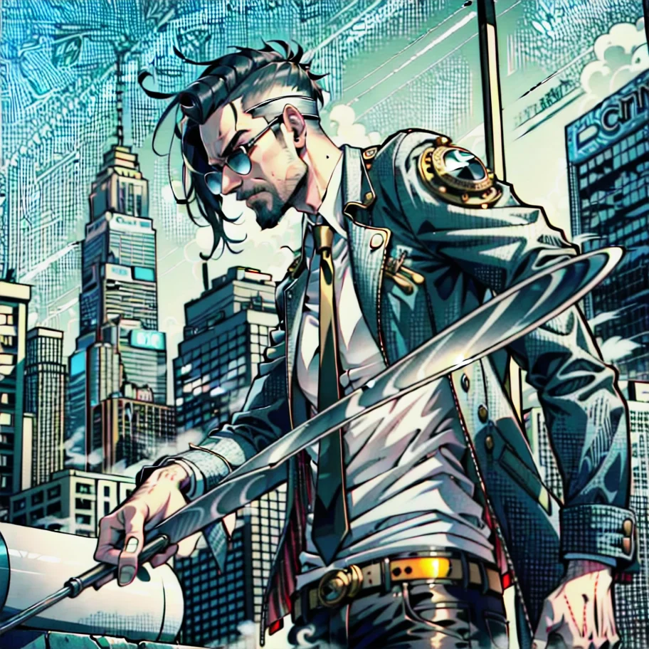 city, cyberpunk, fantasy punk, asian punk, steam punk, Highly detailed and finely crafted with crazy details, The man is destroying city