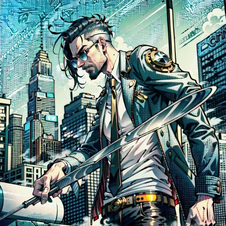 city, cyberpunk, fantasy punk, asian punk, steam punk, Highly detailed and finely crafted with crazy details, The man is destroying city